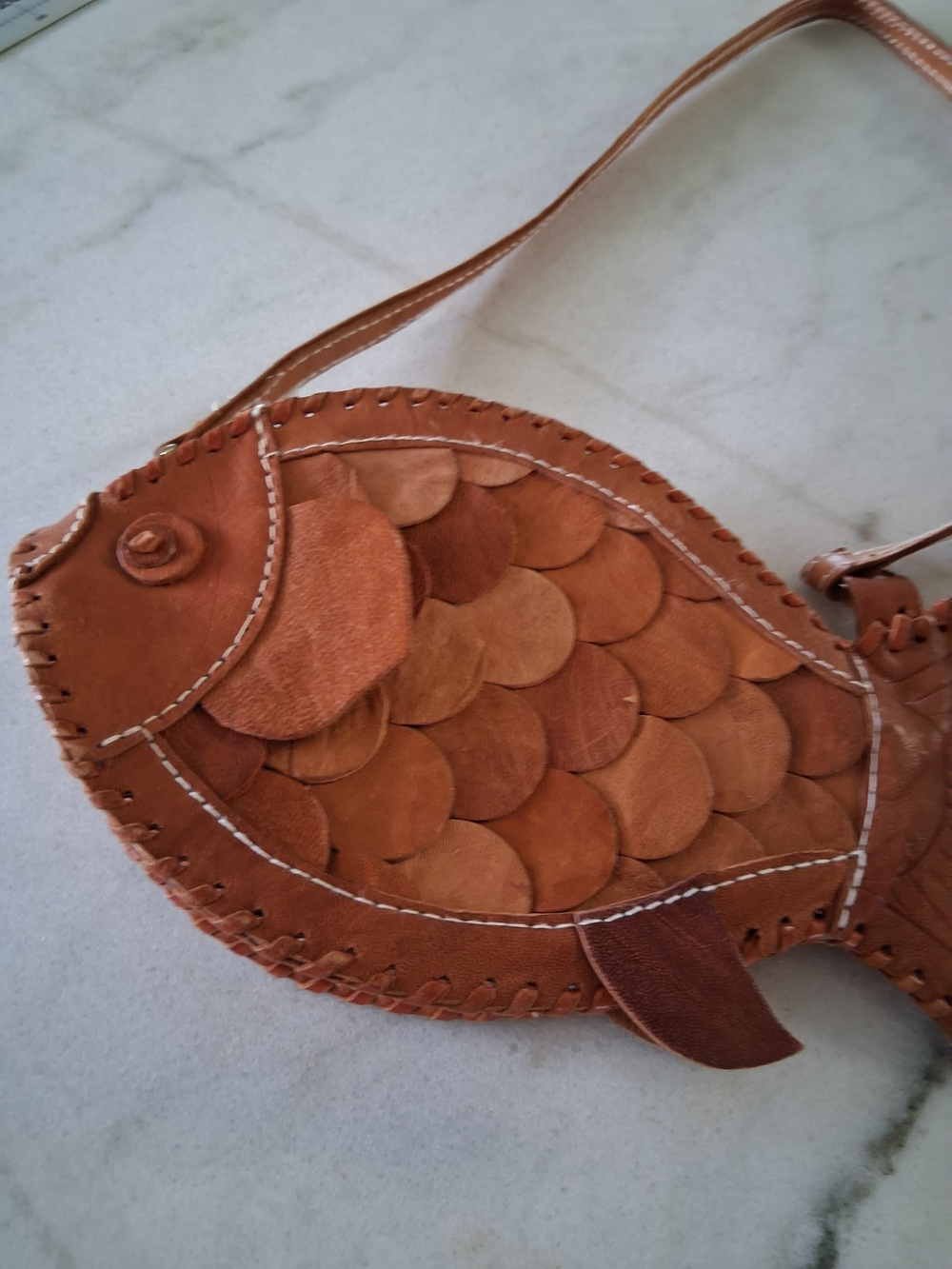 Handcrafted Brown Fish-Shaped Leather Mini Bag